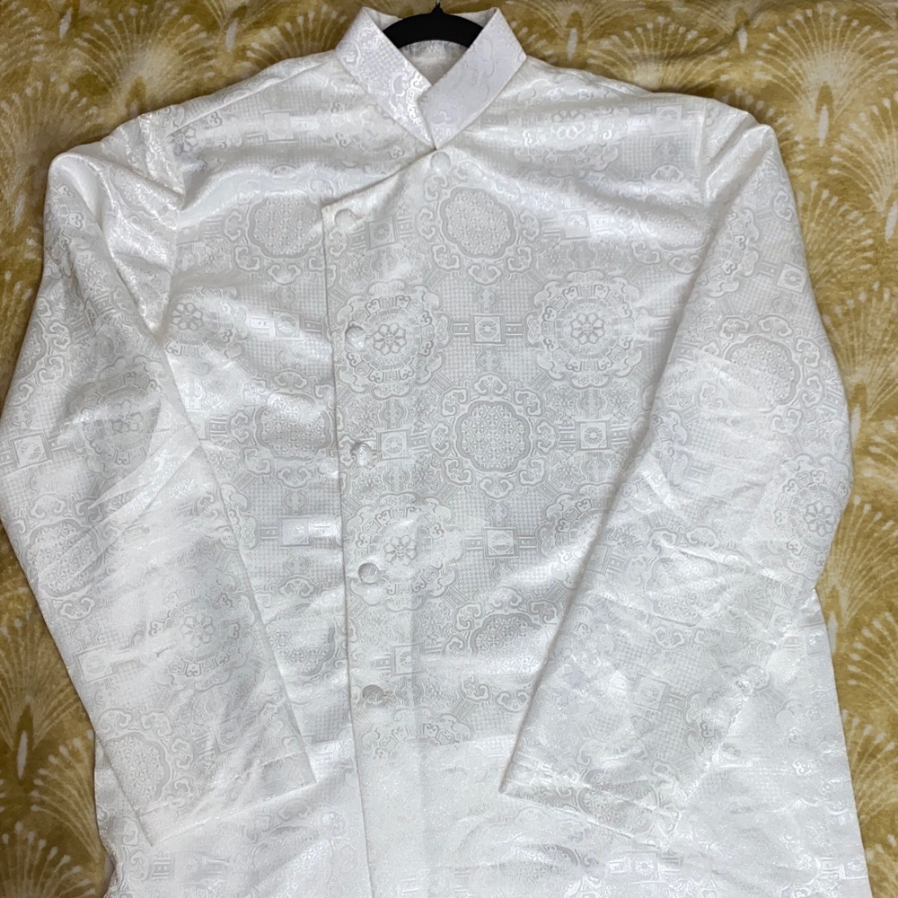 Elegant White Vietnamese Modernized Men Ao Dai